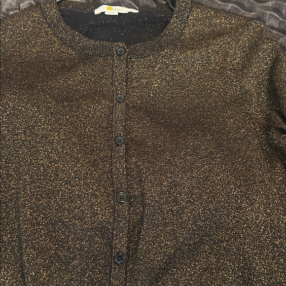 Like New Boden Long Sleeve Button Down Gold Metallic Glitter Cardigan Size 4 - Picture 16 of 16